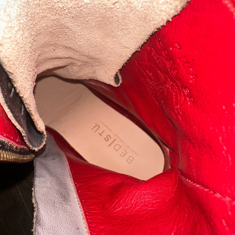 BED|STU Brown Lace-Up Leather Ankle Boots with Red Lining - Picture 11 of 16